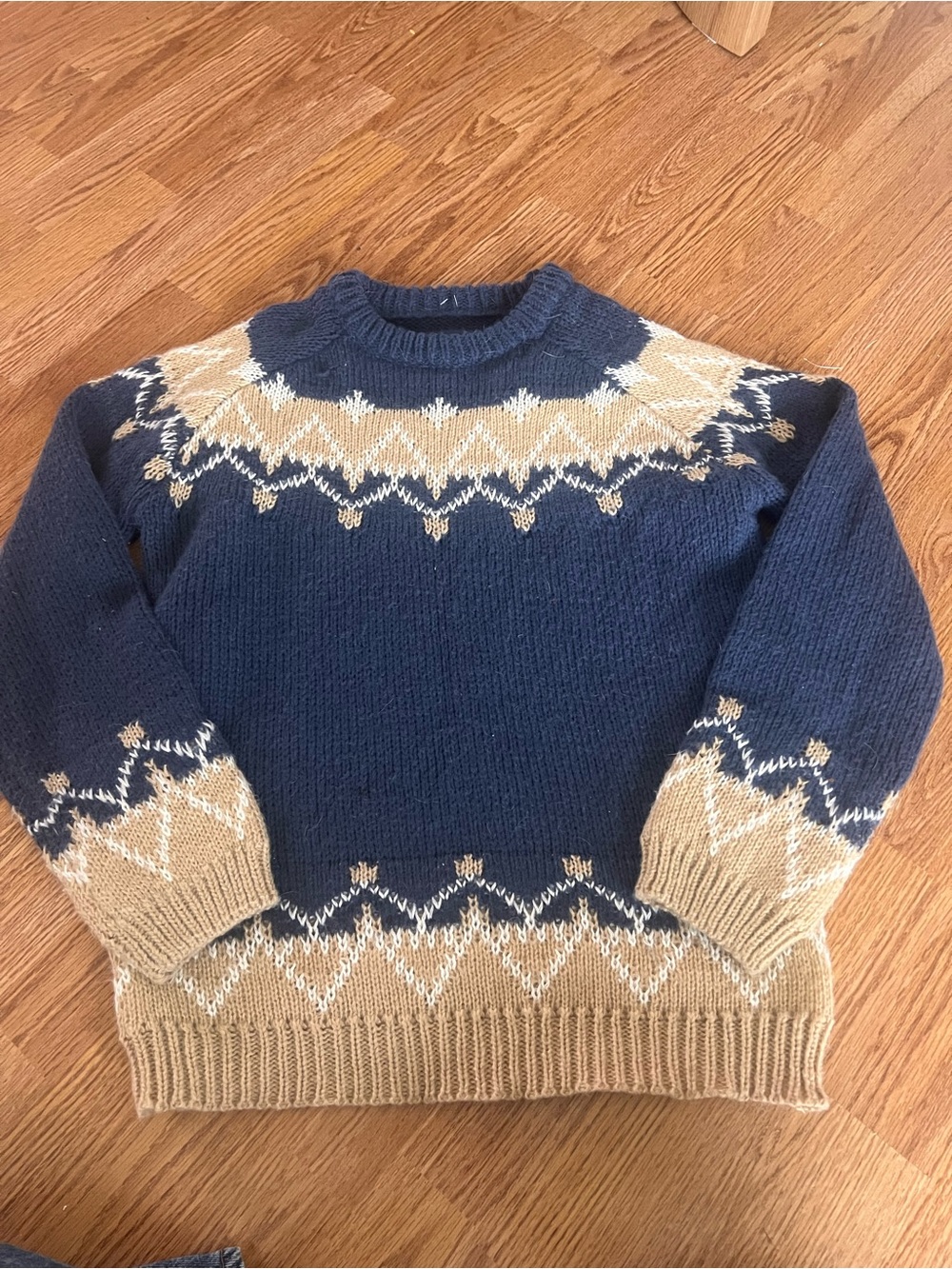 Navy and Tan Patterned Mohair Isle Sweater